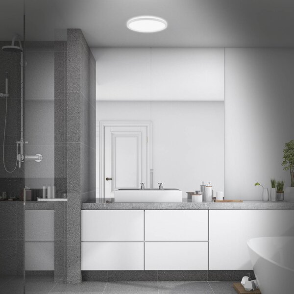 Stropné LED svetlo do kúpeľne Slim Drip, biele, Ø 29 cm, IP44, Kúpeľňa, Plast, Závesné svietidlo