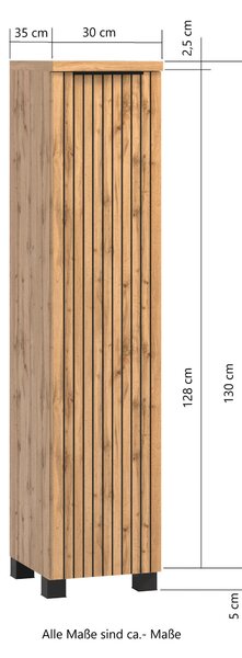 STREDNE VYSOKÁ SKRINKA, čierna, dub wotan, 30/130/35 cm Held - Kúpeľňové skrinky, Online Only