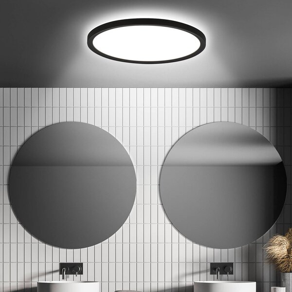 Stropné LED svetlo Move Sensor, čierne, Ø 29 cm, IP44, 4000K, Čierna, Chodba, Plast, Závesné svietidlo