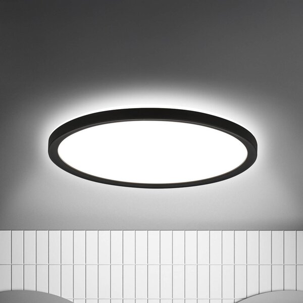 Stropné LED svetlo Move Sensor, čierne, Ø 29 cm, IP44, 4000K, Čierna, Chodba, Plast, Závesné svietidlo