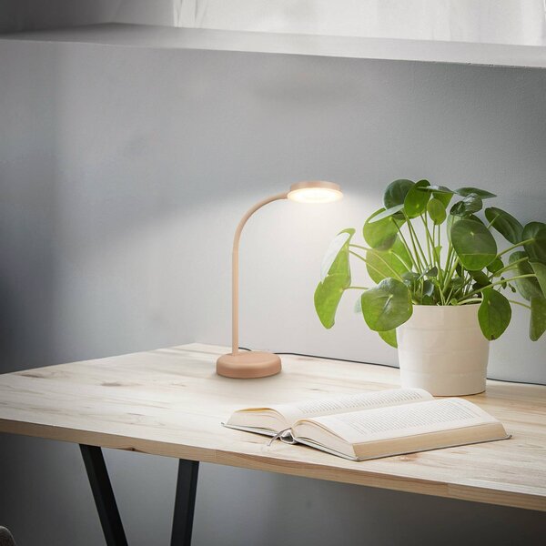 Briloner Stolová LED lampa Megg, béžová, kov, stmievač, 3 000 K, Krémová / jantárovo žltá, Obývacia izba / jedáleň, kov, Moderný, Stojacie svietidlo