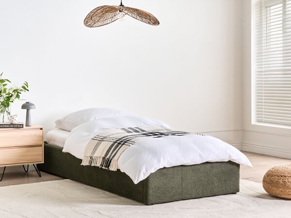 Posteľ s úložným priestorom tmavozelená buklé 90 x 200 cm čalúnený rám postele s roštom moderný dizajn