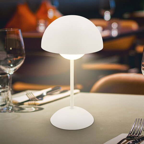 Stolová LED lampa Kugle, biela, kov, IP44, stmievateľné, Biela / opálová, Obývacia izba / jedáleň, kov, Moderný, Stojacie svietidlo