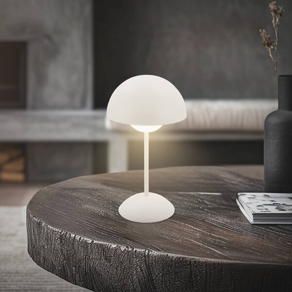 Stolová LED lampa Kugle, biela, kov, IP44, stmievateľné, Biela / opálová, Obývacia izba / jedáleň, kov, Moderný, Stojacie svietidlo