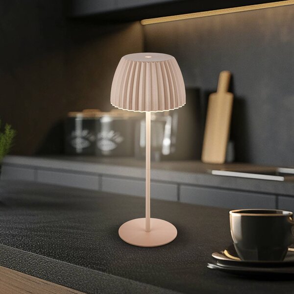 Briloner Stolová LED lampa na batérie Brilo unplugged Riffle, 36 cm, béžová, Krémová / jantárovo žltá, Obývacia izba / jedáleň, kov, Stojacie svietidlo