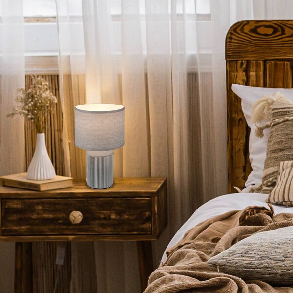 Briloner Stolová lampa Ino, sivá, výška 38 cm, keramika, textil, E27, Hliník / sivá / zinok, Obývacia izba / jedáleň, Keramický, Stojacie svietidlo