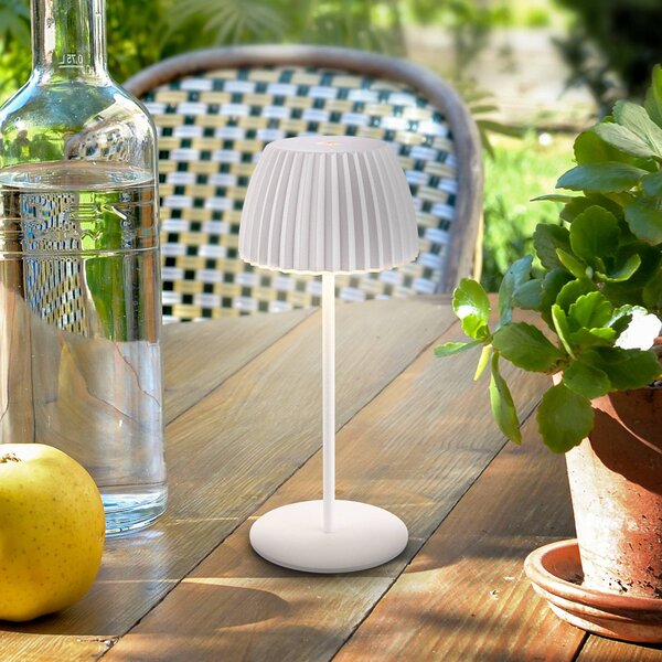Stolová LED lampa na batérie Brilo unplugged Riffle, 20 cm, biela, Biela / opálová, Obývacia izba / jedáleň, kov, Stojacie svietidlo