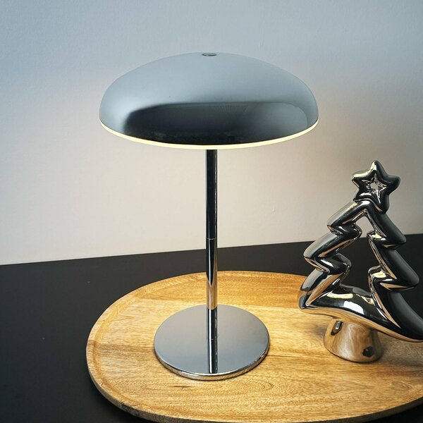 Stolová LED lampa na batérie Brilo unplugged Caxa 30 cm, chróm, Chrómová / strieborná, Obývacia izba / jedáleň, kov, Stojacie svietidlo