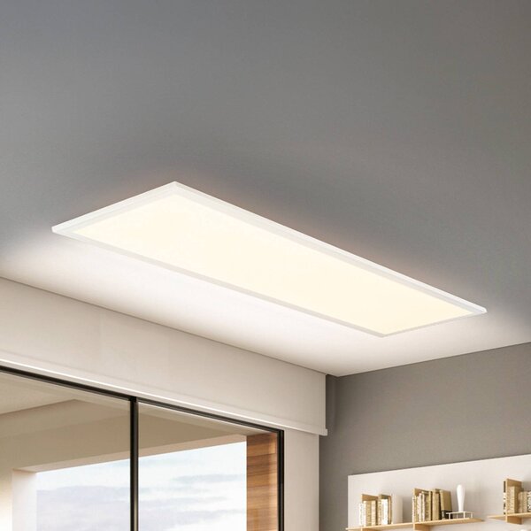 LED panel Piatto IP44, 100 x 25 cm, diaľkové ovládanie, biela farba, Biela / opálová, Pracovňa / Kancelária, kov, Stropné svetlo