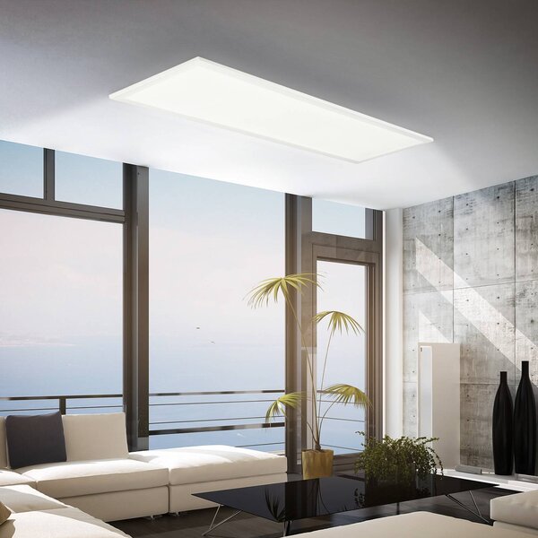 LED panel Simple 100 x 25 cm, biely, ultraplochý, IP44, 4000 K, Biela / opálová, Pracovňa / Kancelária, kov, Stropné svetlo