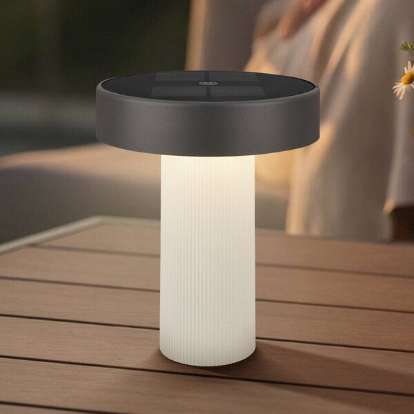 LED solárna stolová lampa Poga, starobiela/antracitová, IP44, Biela / opálová, Plast, Moderný, Stojacie svietidlo