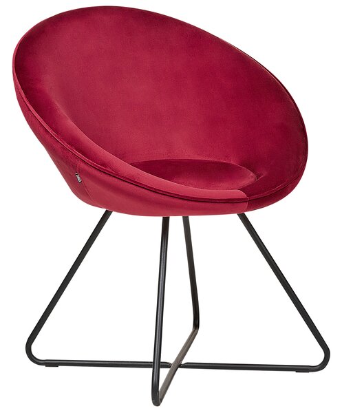 Dizajnové kreslo červené zamatové čalúnenie okrúhle sedadlo retro minimalistický dizajn