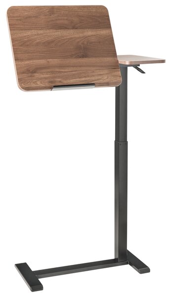 Výškovo nastaviteľný stôl na notebook hnedá čierna oceľový rám 70 x 40 cm manuálne nastavenie výšky moderná kancelária