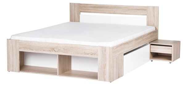 NovýNábytok.sk Manželská posteľ 160 cm Melinne 09 (dub sonoma 3D + biela) (s úl. priestorom a noč. stolíkmi). Akcia -19%. Vlastná spoľahlivá doprava až k Vám domov. 1068192