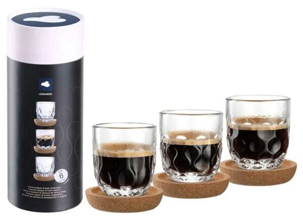 Leonardo poháre na espresso s tanierikmi Gocce 60 ml 6 ks