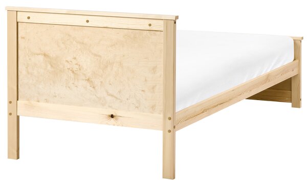 Drevená posteľ prírodné svetlé borovicové drevo MDF brezové drevo 90 x 200 cm rám postele s čelom