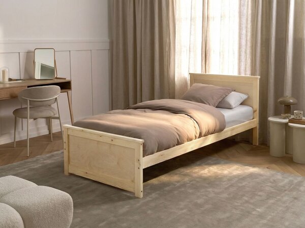 Drevená posteľ prírodné svetlé borovicové drevo MDF brezové drevo 90 x 200 cm rám postele s čelom