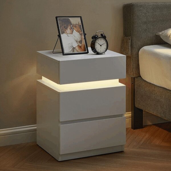 Nočný stolík s LED osvetlením, biely ANT-E1163 WT