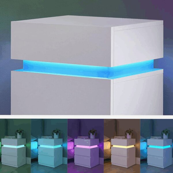 Nočný stolík s LED osvetlením, biely ANT-E1163 WT