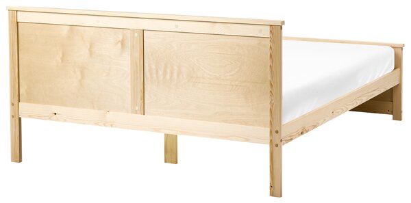 Drevená posteľ prírodné svetlé borovicové drevo MDF brezové drevo 140 x 200 cm rám postele s čelom