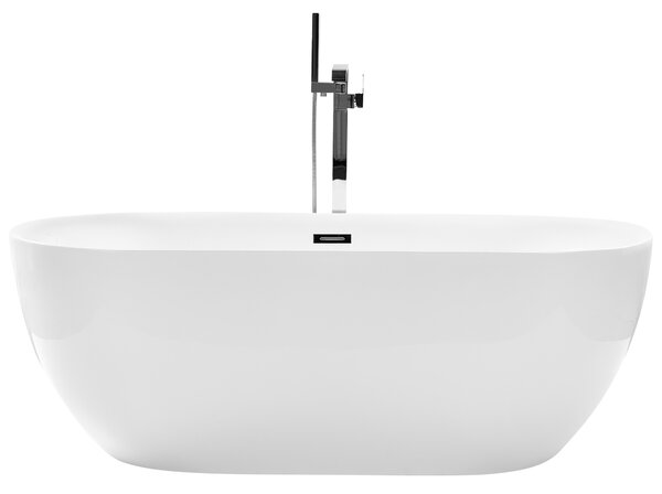 Voľne stojaca vaňa biela akrylát 170 x 80 cm lesklý povrch oválny tvar moderný štýl kúpeľňa