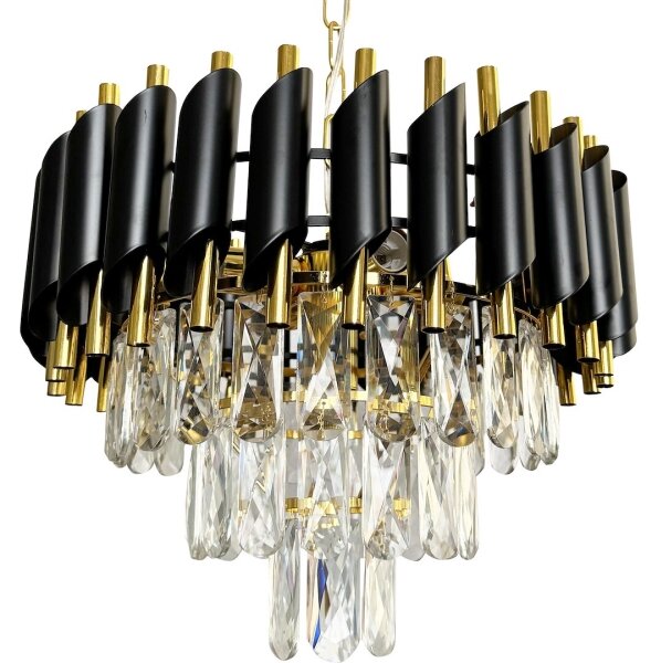 Luster na reťazi CRISTAL 5xE14/40W/230V zlatá/čierna
