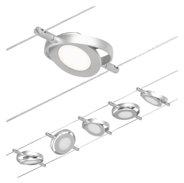 Paulmann Wire RoundMac LED lanový systém, 5-pl. chróm, Hliník / sivá / zinok, Chodba, kov, Moderný, Lankový systém