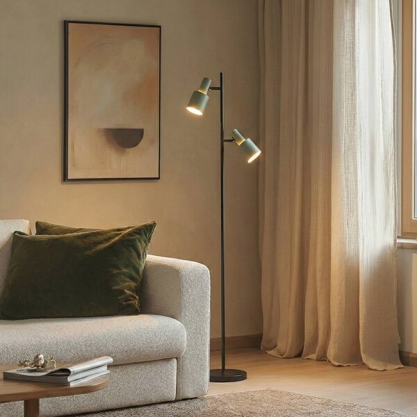 Stojacia lampa Lindby Ovelia, zelená/čierna, kov, E27, Čierna, Obývacia izba / jedáleň, kov, Moderný, Stojaca lampa
