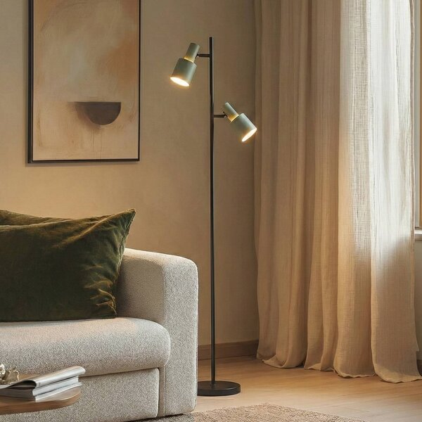 Stojacia lampa Lindby Ovelia, zelená/čierna, kov, E27, Čierna, Obývacia izba / jedáleň, kov, Moderný, Stojaca lampa