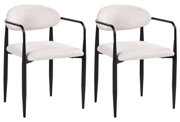 Sada 2 jedálenských stoličiek svetlobéžová polyesterové čalúnenie kovový rám štýl mid-century modern