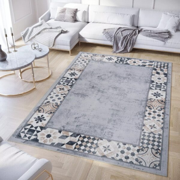 Protišmykový koberec / behúň CRYSTAL PRINT (CR-3) sivý / béžový