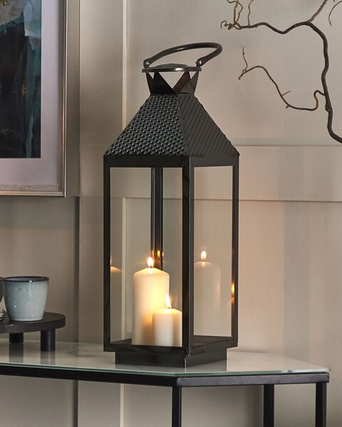 Lampáš čierny kovový nehrdzavejúca oceľ 54 cm na sviečku minimalistický dizajn dekoratívne doplnky