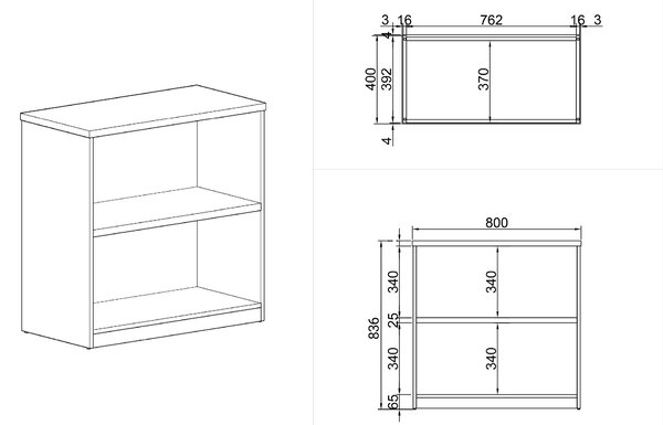Kancelársky regál ARRISTO LUX, 800 x 400 x 836 mm, breza
