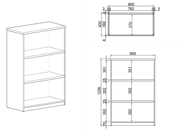 Kancelársky regál ARRISTO LUX, 800 x 400 x 1236 mm, breza