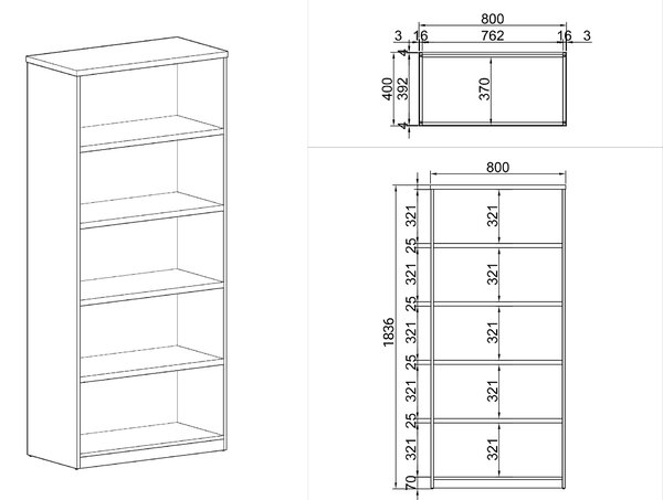 Kancelársky regál ARRISTO LUX, 800 x 400 x 1836 mm, breza