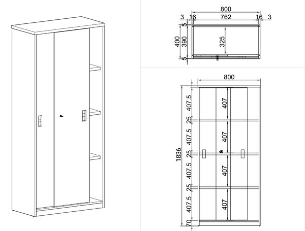 Zasúvacia skriňa ARRISTO LUX, 800 x 400 x 1836 mm, breza