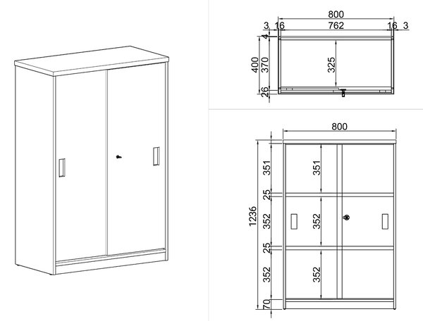 Skriňa zasúvacia ARRISTO LUX, 800 x 400 x 1236 mm, breza