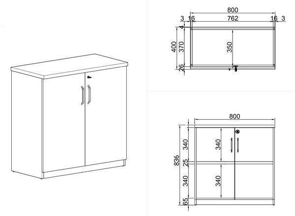 Kancelárska skriňa ARRISTO LUX, 800 x 400 x 836 mm, breza