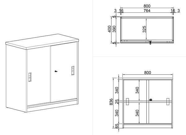 Zasúvacia skriňa ARRISTO LUX, 800 x 400 x 836 mm, breza