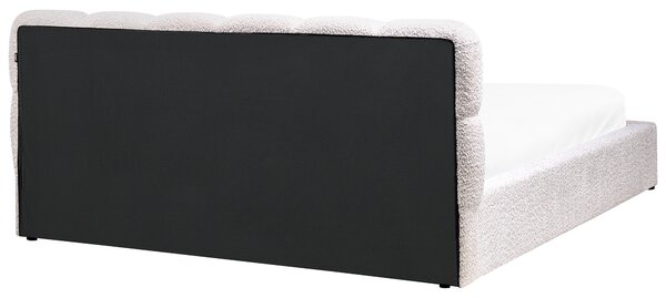 Posteľ svetlobéžová buklé čalúnenie 180 x 200 cm s úložným priestorom s čelom lamelový rošt moderný štýl spálňa