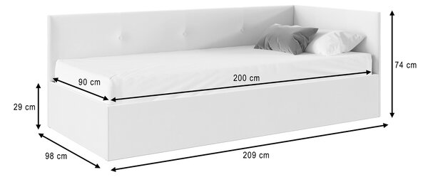 Čalúnená posteľ s bočným čelom Eddy 90x200 - sivá