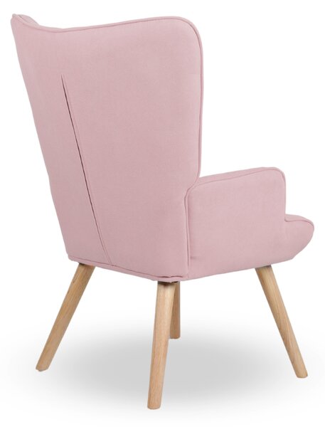 Kreslo ušiak CORDU + taburet — masív, látka, prírodná / ružová