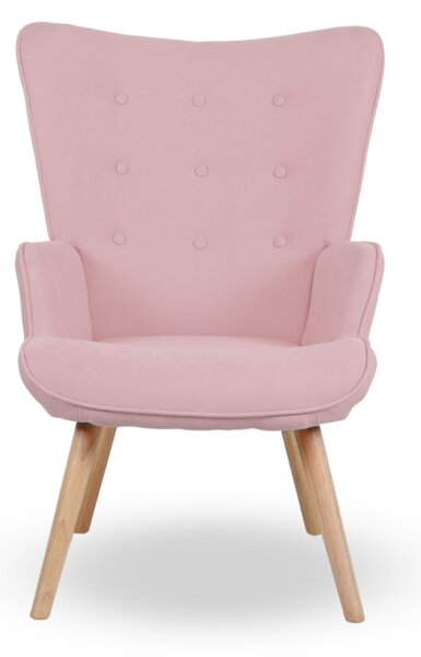 Kreslo ušiak CORDU + taburet — masív, látka, prírodná / ružová