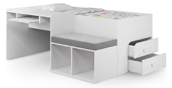 Multifunkčná jednolôžková posteľ Megan 90x200 - biela