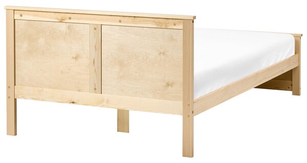 Drevená posteľ prírodné svetlé borovicové drevo MDF brezové drevo 120 x 200 cm rám postele s čelom