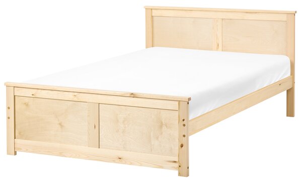 Drevená posteľ prírodné svetlé borovicové drevo MDF brezové drevo 120 x 200 cm rám postele s čelom