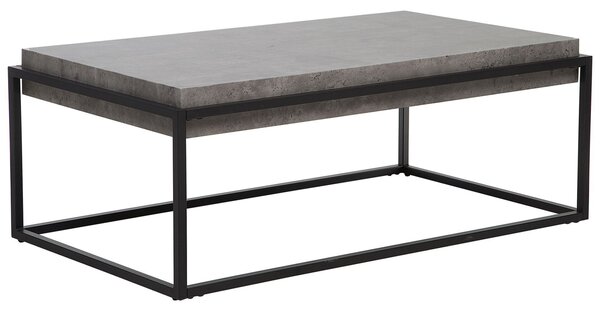 Konferenčný stolík sivá stolová doska imitácia betónu obdĺžnikový čierny kovový rám 115 x 64 cm industriálna obývacia izba
