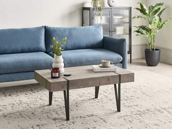 Konferenčný stolík tmavé drevo čierne kovové nohy 100 x 60 cm obdĺžnikový moderný industriálny štýl