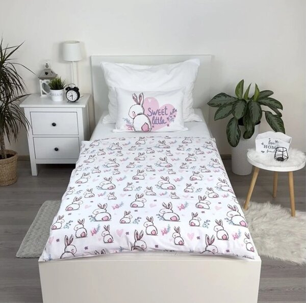 Bavlnené obliečky do postieľky BUNNY SWEET biele Rozmer obliečky: 40 x 60 cm | 100 x 135 cm