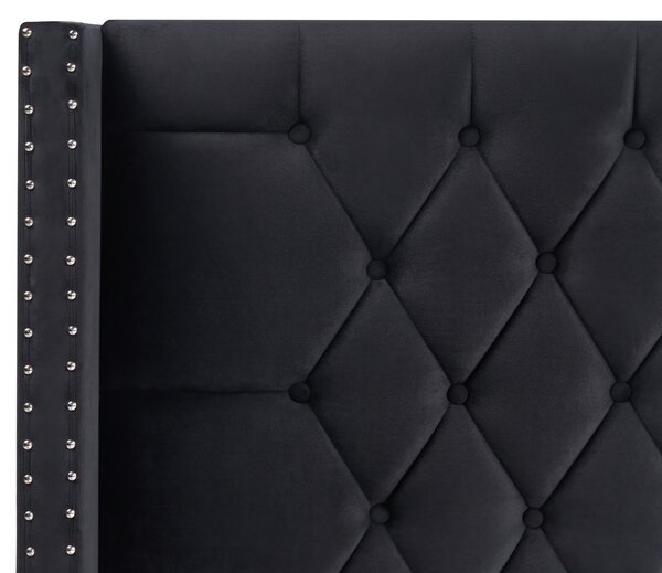 Posteľ s úložným priestorom čierna zamatové čalúnenie 140 x 200 cm prešívané čelo lamelový rošt glamour dizajn